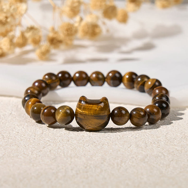 Bracelet de perles puissantes œil de tigre et chat mignon en Buddha Stones - image 2