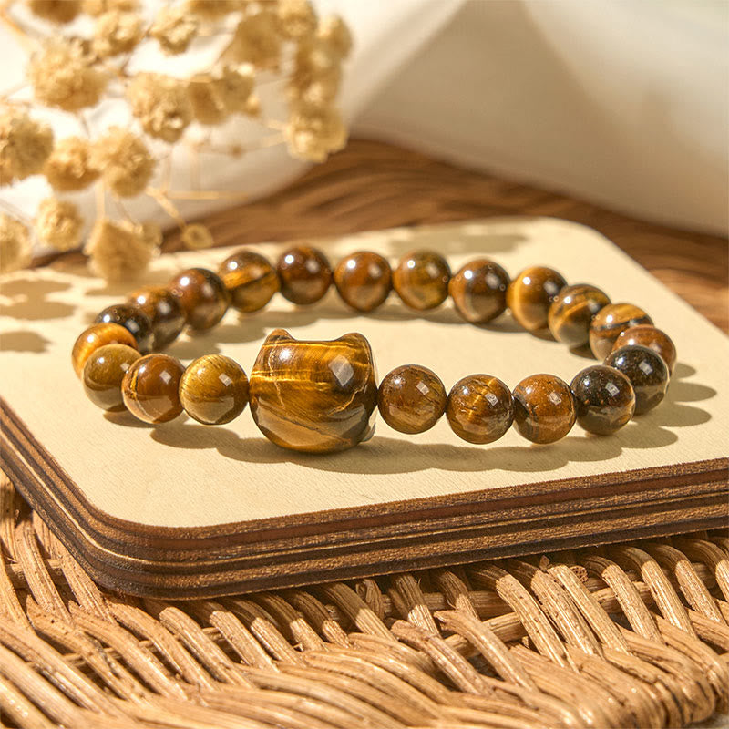 Bracelet de perles puissantes œil de tigre et chat mignon en Buddha Stones - image 1
