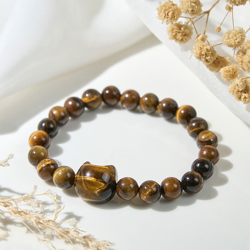 Bracelet de perles puissantes œil de tigre et chat mignon en Buddha Stones - image 3