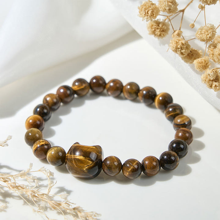 Bracelet de perles puissantes œil de tigre et chat mignon en Buddha Stones - image 3