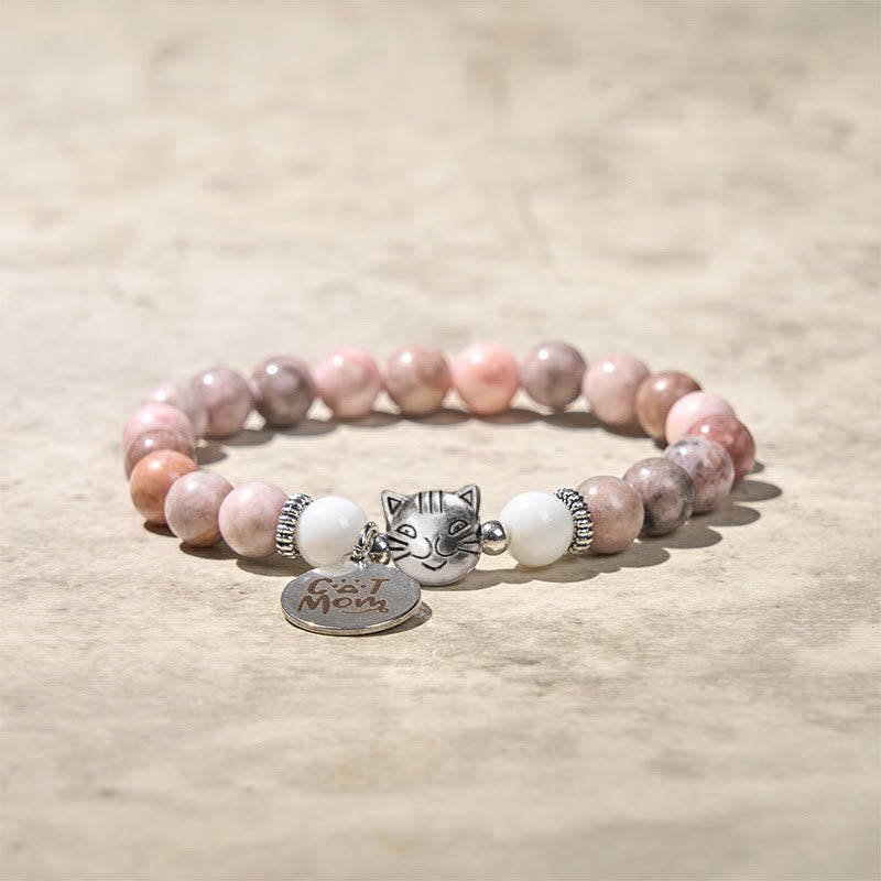 Bracelet de protection en jaspe zèbre avec tête de chat et Buddha Stones - image 2
