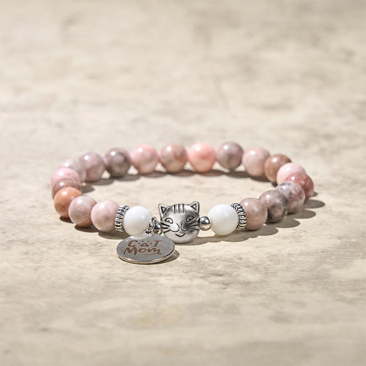 Bracelet de protection en jaspe zèbre avec tête de chat et Buddha Stones - image 2