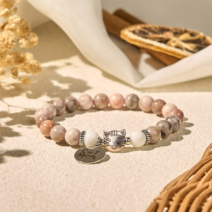 Bracelet de protection en jaspe zèbre avec tête de chat et Buddha Stones - image 3