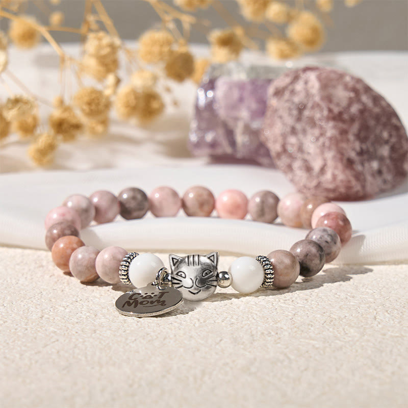 Bracelet de protection en jaspe zèbre avec tête de chat et Buddha Stones - image 1