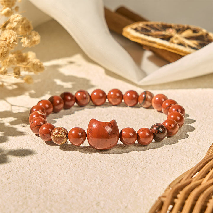 Bracelet porte-bonheur en Buddha Stones , motif tête de chat sans visage, turquoise rouge - Turquoise rouge (tour de poignet : 16-19 cm) - image 0