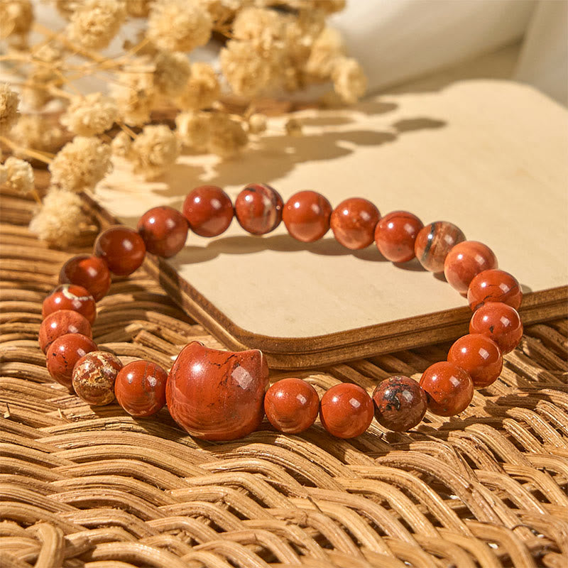 Bracelet porte-bonheur en Buddha Stones , motif tête de chat sans visage, turquoise rouge - image 1