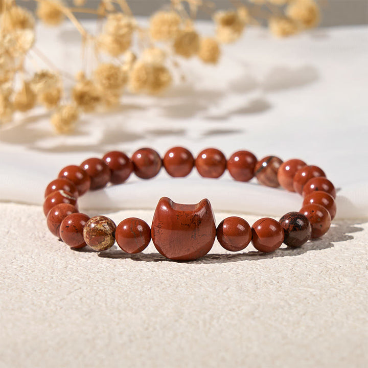 Bracelet porte-bonheur en Buddha Stones , motif tête de chat sans visage, turquoise rouge - image 2