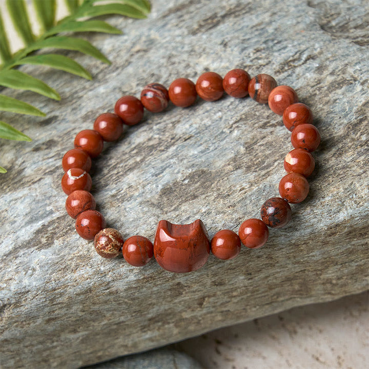 Bracelet porte-bonheur en Buddha Stones , motif tête de chat sans visage, turquoise rouge - image 7