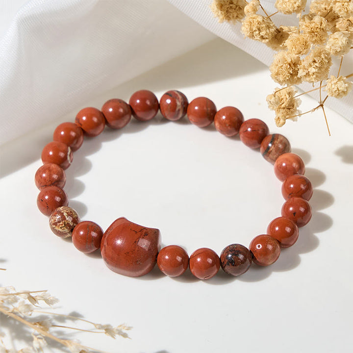 Bracelet porte-bonheur en Buddha Stones , motif tête de chat sans visage, turquoise rouge - image 3