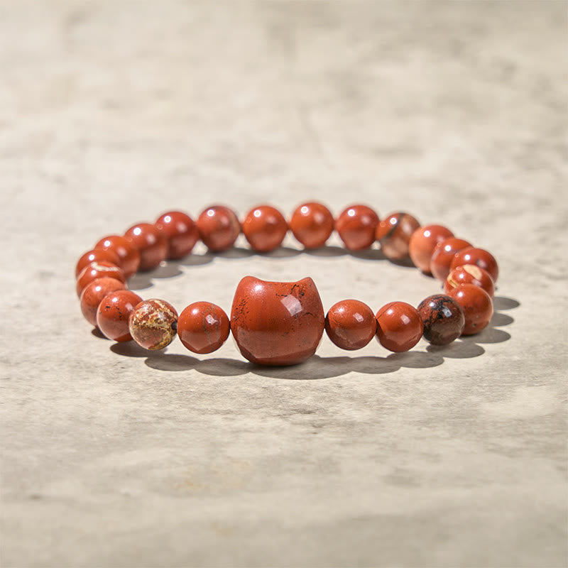 Bracelet porte-bonheur en Buddha Stones , motif tête de chat sans visage, turquoise rouge - image 4