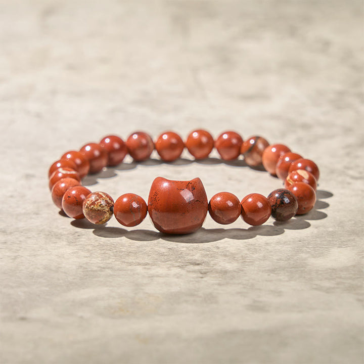 Bracelet porte-bonheur en Buddha Stones , motif tête de chat sans visage, turquoise rouge - image 4