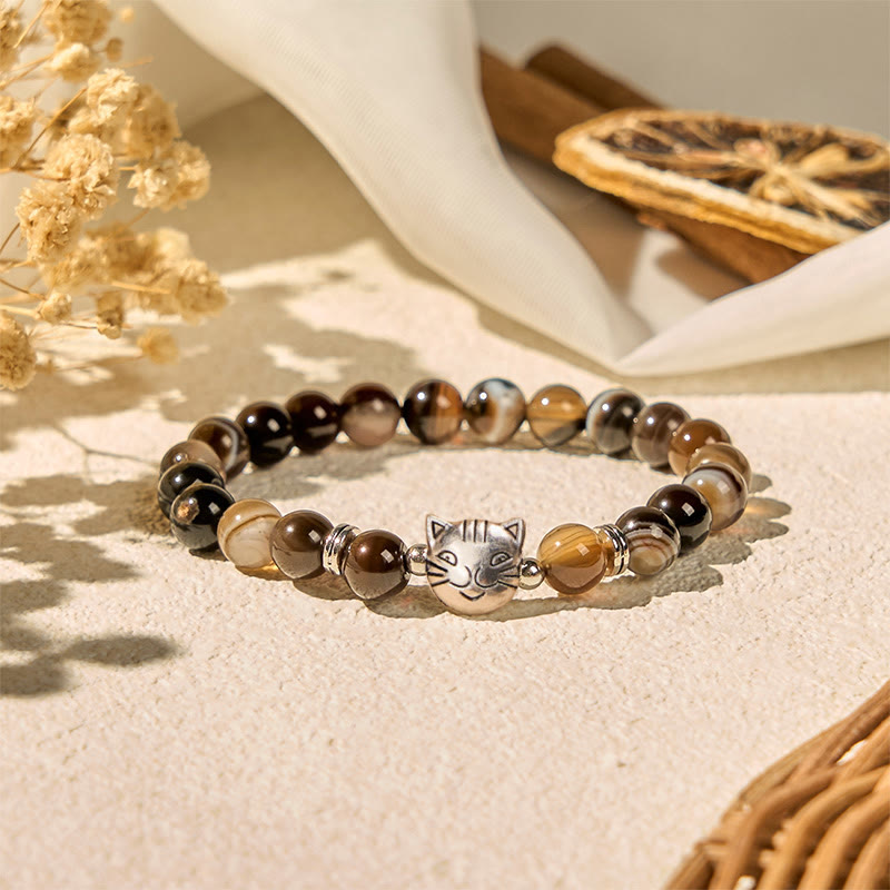 Bracelet de stabilité en perles d'agate rayée marron naturelle en forme de chat siamois chocolat Buddha Stones - image 4