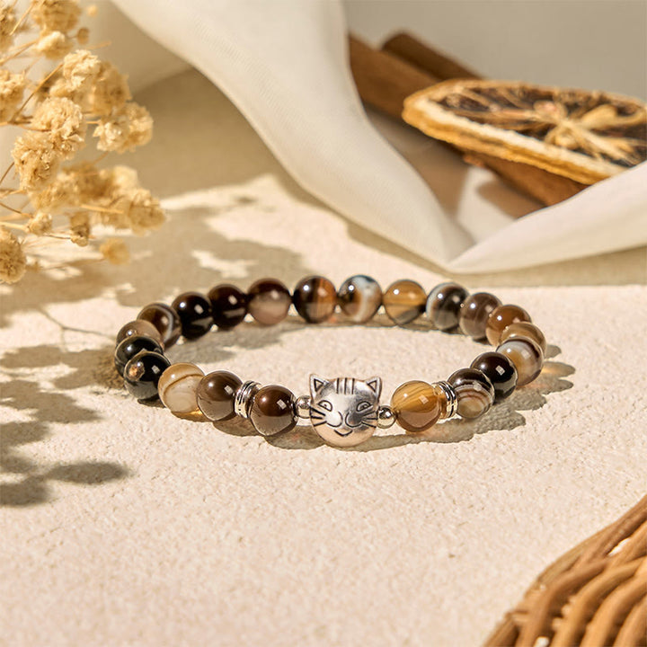 Bracelet de stabilité en perles d'agate rayée marron naturelle en forme de chat siamois chocolat Buddha Stones - image 4