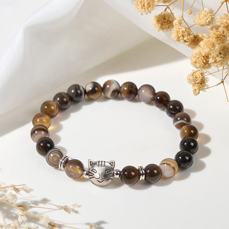 Bracelet de stabilité en perles d'agate rayée marron naturelle en forme de chat siamois chocolat Buddha Stones - image 2