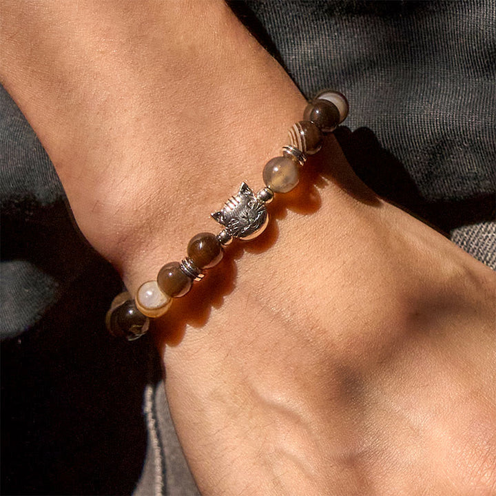 Bracelet de stabilité en perles d'agate rayée marron naturelle en forme de chat siamois chocolat Buddha Stones - image 2