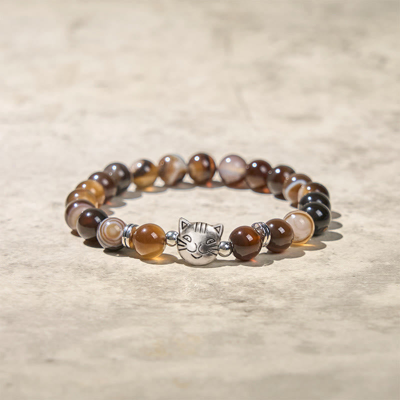 Bracelet de stabilité en perles d'agate rayée marron naturelle en forme de chat siamois chocolat Buddha Stones - image 3