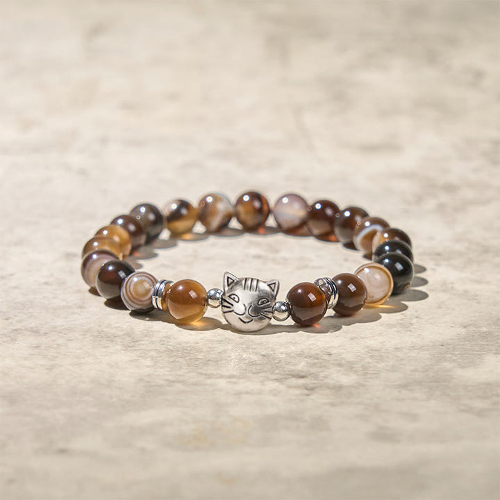 Bracelet de stabilité en perles d'agate rayée marron naturelle en forme de chat siamois chocolat Buddha Stones - image 3