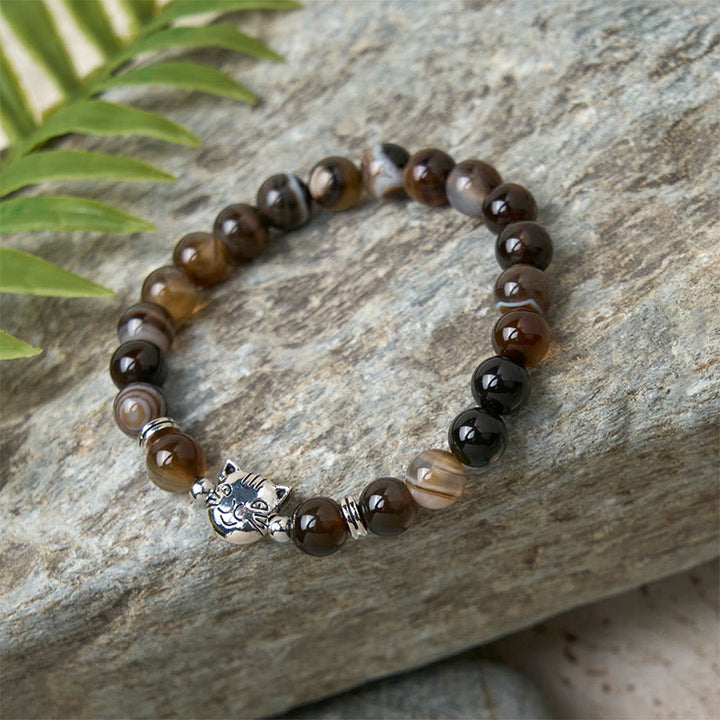 Bracelet de stabilité en perles d'agate rayée marron naturelle en forme de chat siamois chocolat Buddha Stones - image 6