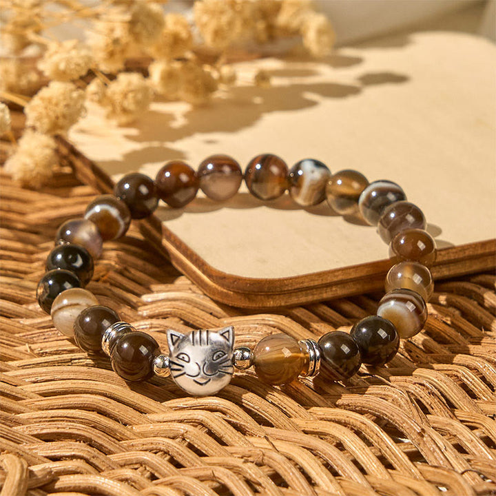 Bracelet de stabilité en perles d'agate rayée marron naturelle en forme de chat siamois chocolat Buddha Stones - image 7