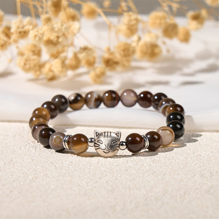 Bracelet de stabilité en perles d'agate rayée marron naturelle en forme de chat siamois chocolat Buddha Stones - image 5