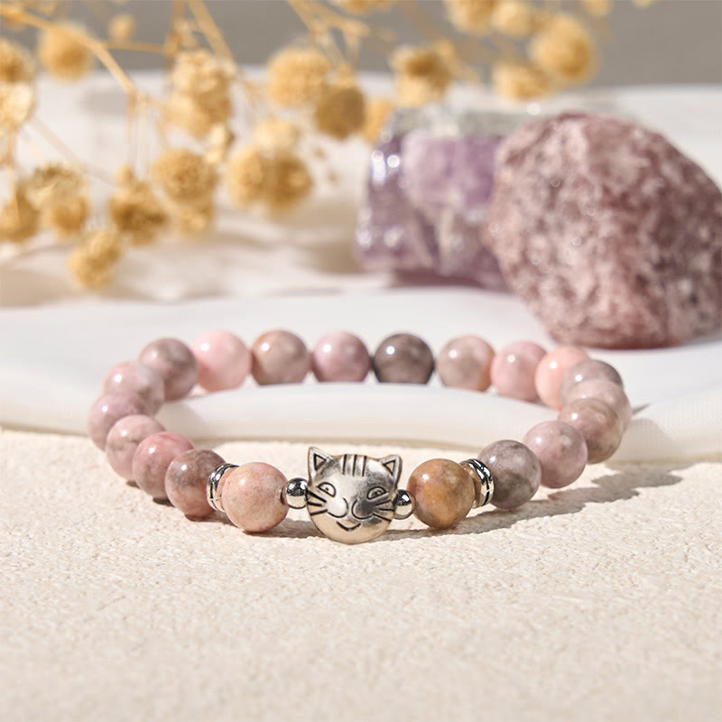 Bracelet de protection en jaspe zèbre motif chat 8 mm Buddha Stones - image 3
