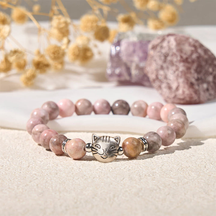 Bracelet de protection en jaspe zèbre motif chat 8 mm Buddha Stones - image 3