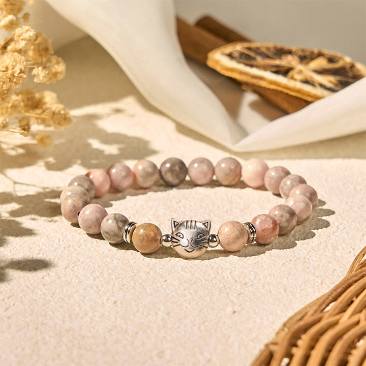 Bracelet de protection en jaspe zèbre motif chat 8 mm Buddha Stones - image 2