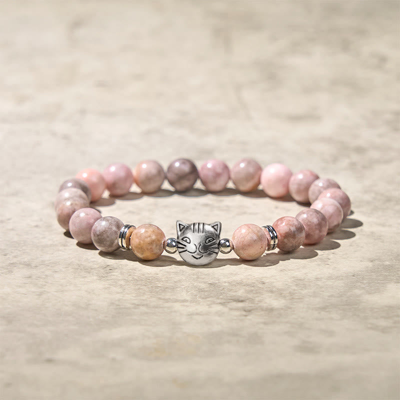 Bracelet de protection en jaspe zèbre motif chat 8 mm Buddha Stones - Jaspe zébré (circonférence du poignet : 16-19 cm) - image 0