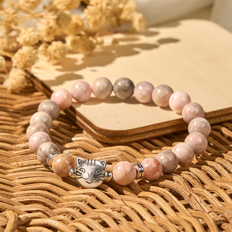 Bracelet de protection en jaspe zèbre motif chat 8 mm Buddha Stones - image 1