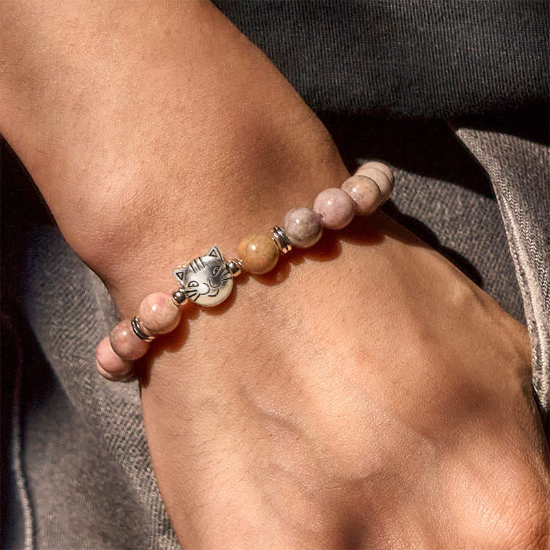 Bracelet de protection en jaspe zèbre motif chat 8 mm Buddha Stones - image 4