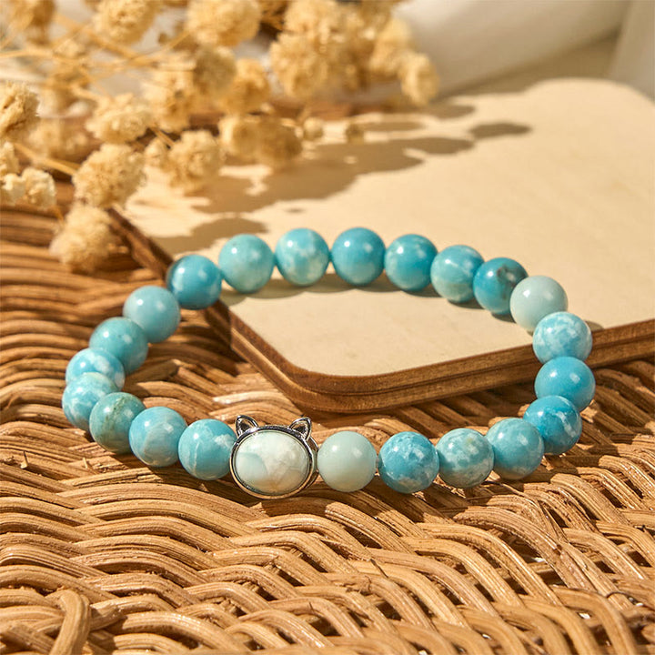 Bracelet de perles de sagesse en larimar naturel pour chat avec Buddha Stones - image 4