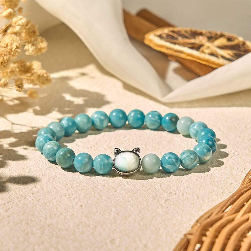 Bracelet de perles de sagesse en larimar naturel pour chat avec Buddha Stones - image 3