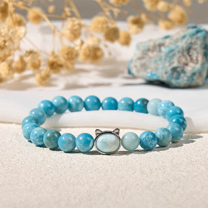 Bracelet de perles de sagesse en larimar naturel pour chat avec Buddha Stones - image 2
