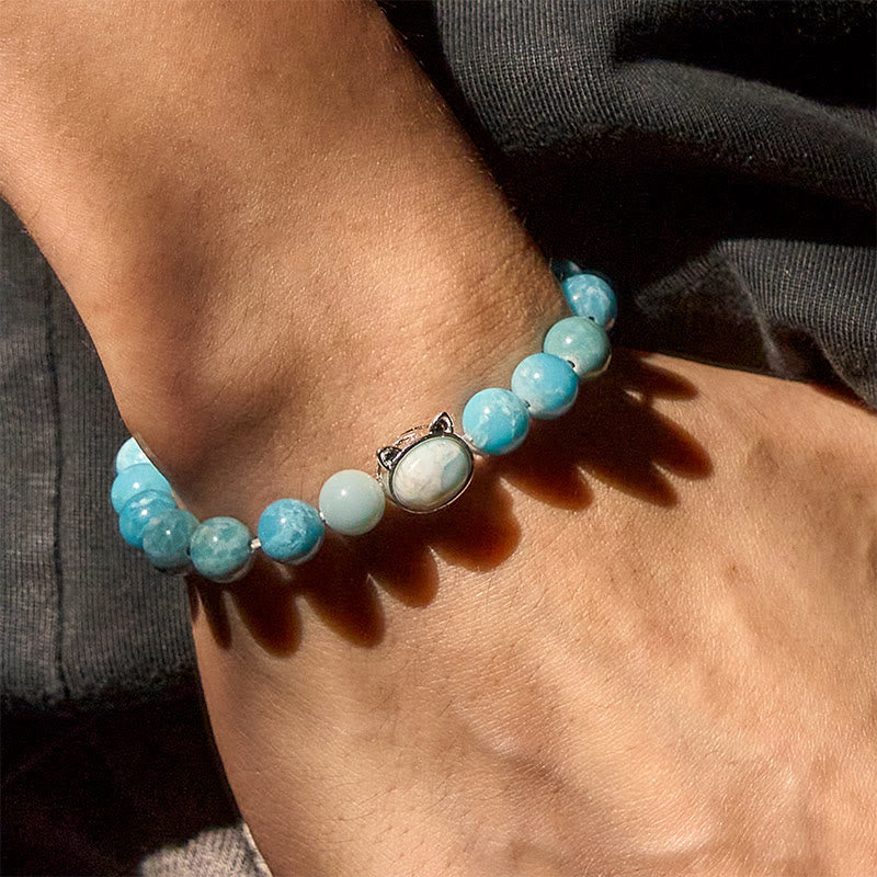 Bracelet de perles de sagesse en larimar naturel pour chat avec Buddha Stones - image 5