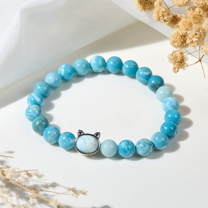 Bracelet de perles de sagesse en larimar naturel pour chat avec Buddha Stones - Larimar (circonférence du poignet : 14-16 cm) - image 1