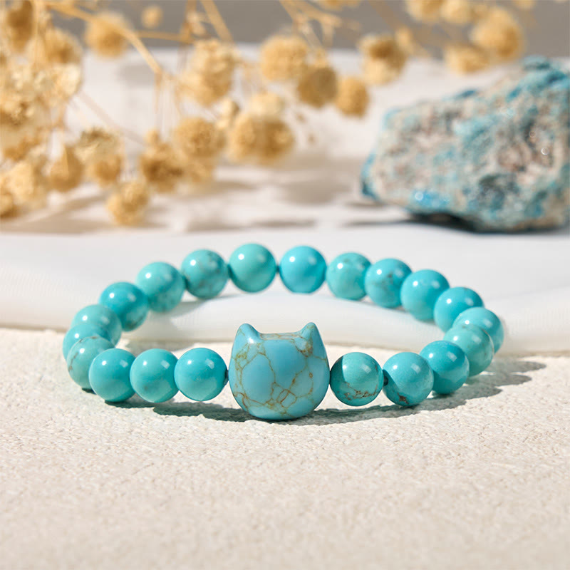 Bracelet de perles de force en turquoise naturelle pour chat Buddha Stones - Turquoise (tour de poignet : 14-16 cm) - image 1