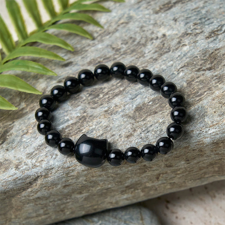 Bracelet de protection en onyx noir naturel Buddha Stones et chat noir - image 10