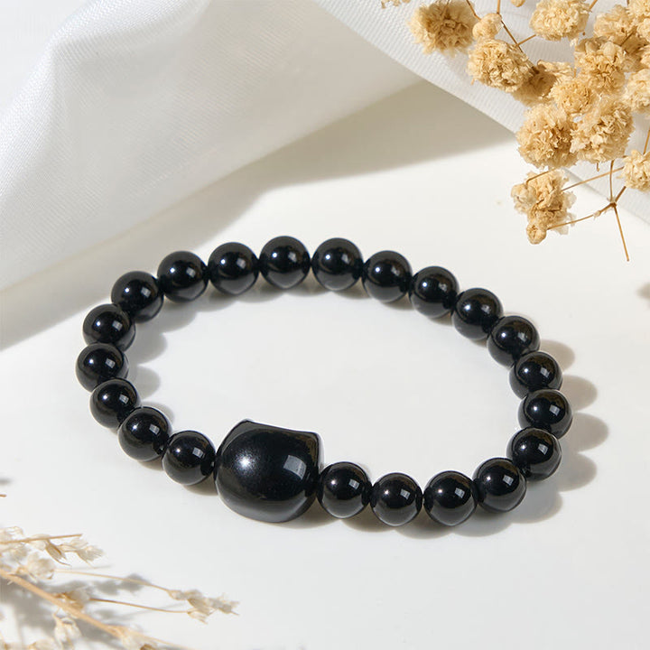Bracelet de protection en onyx noir naturel Buddha Stones et chat noir - image 5