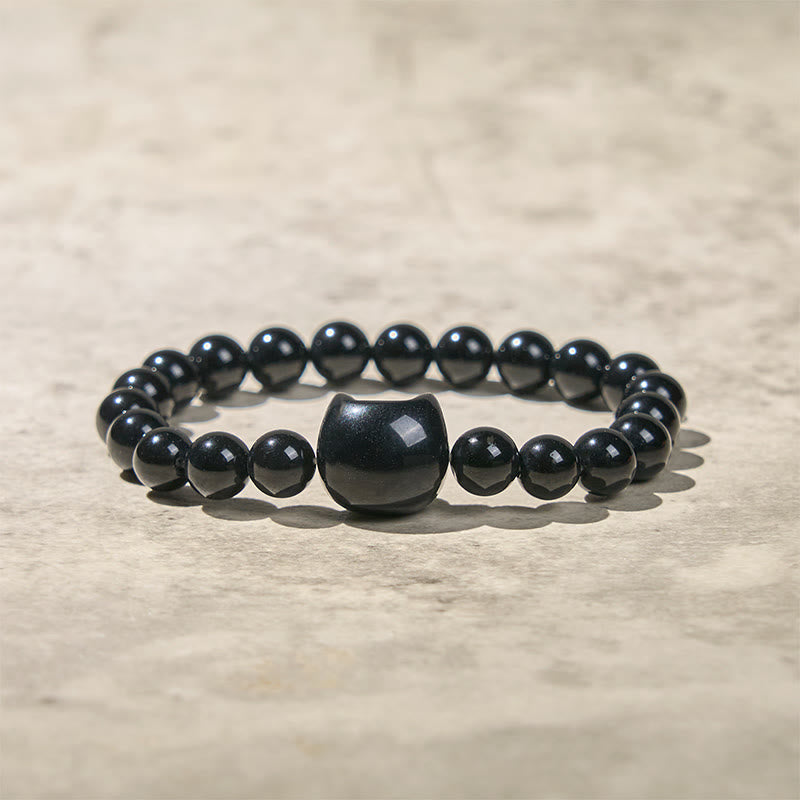 Bracelet de protection en onyx noir naturel Buddha Stones et chat noir - image 9