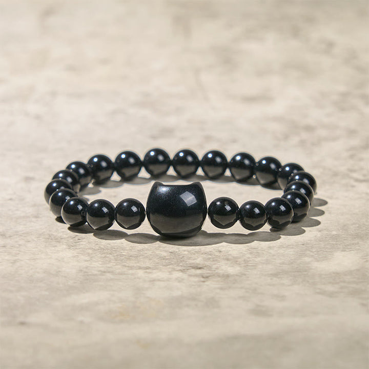 Bracelet de protection en onyx noir naturel Buddha Stones et chat noir - image 9
