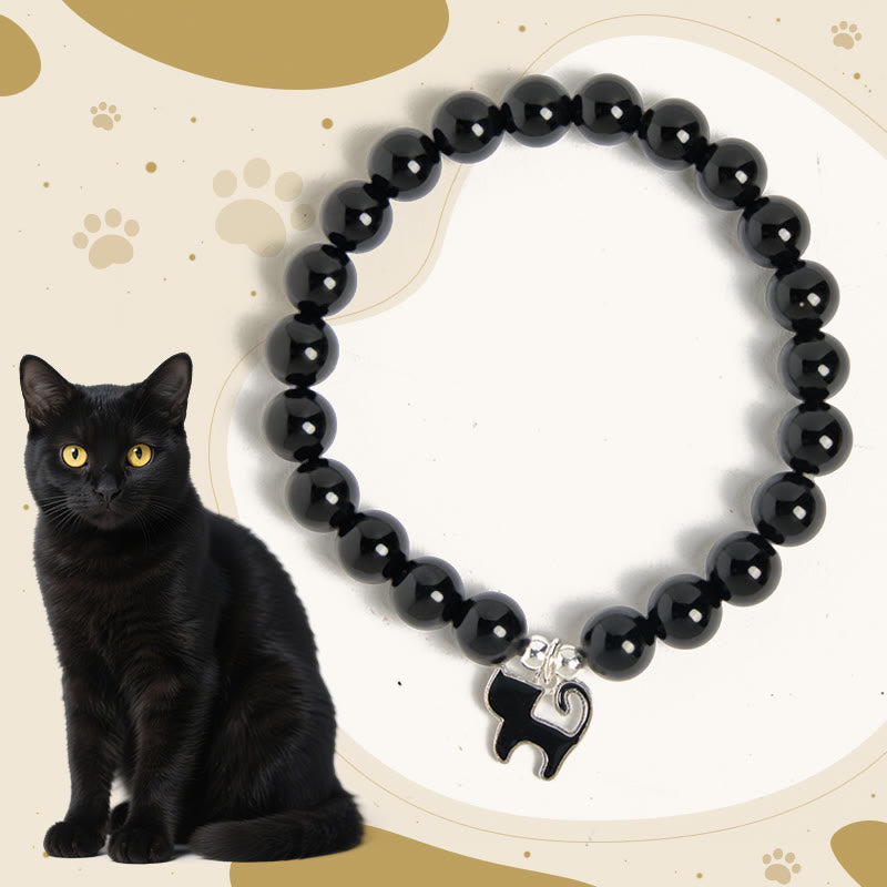 Bracelet de protection en argent Buddha Stones 925 avec breloque chaton et onyx noir naturel - Onyx noir (tour de poignet : 15-16 cm) - image 1
