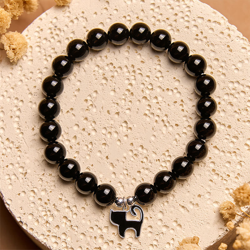 Bracelet de protection en argent Buddha Stones 925 avec breloque chaton et onyx noir naturel - image 3