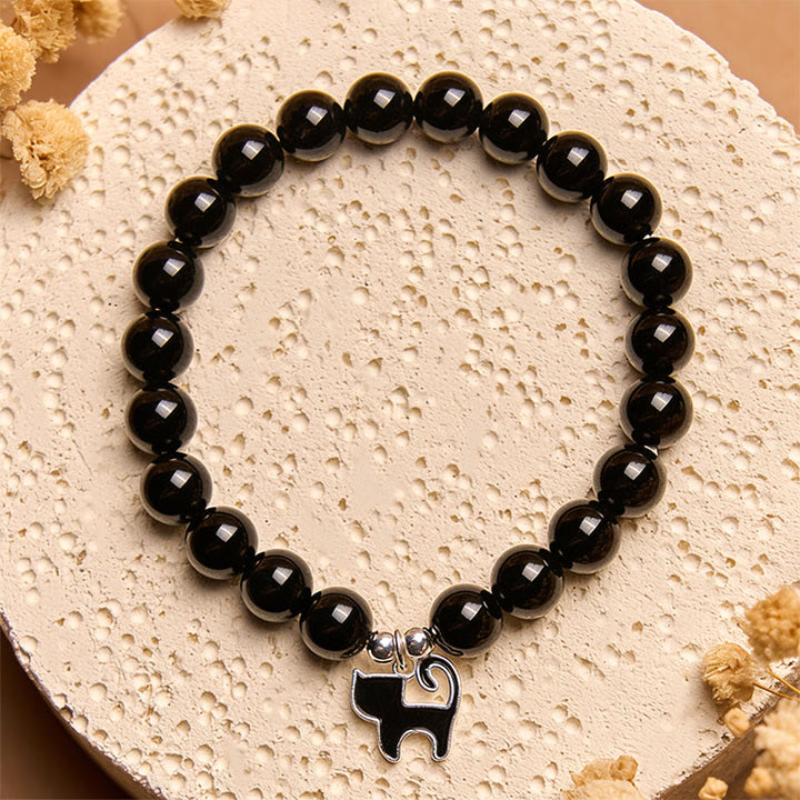 Bracelet de protection en argent Buddha Stones 925 avec breloque chaton et onyx noir naturel - image 3