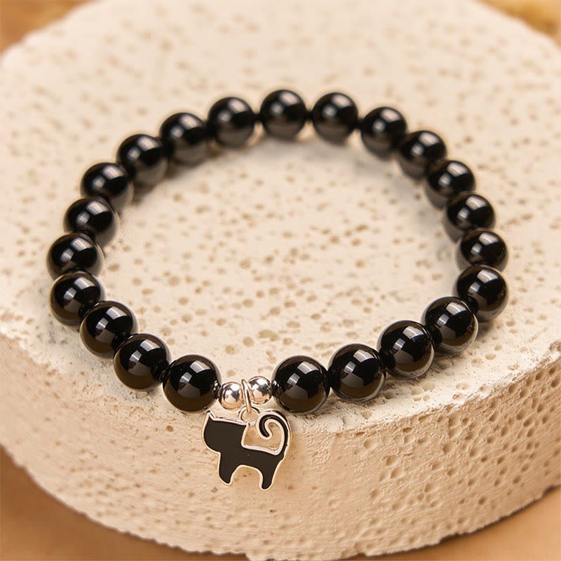 Bracelet de protection en argent Buddha Stones 925 avec breloque chaton et onyx noir naturel - image 4