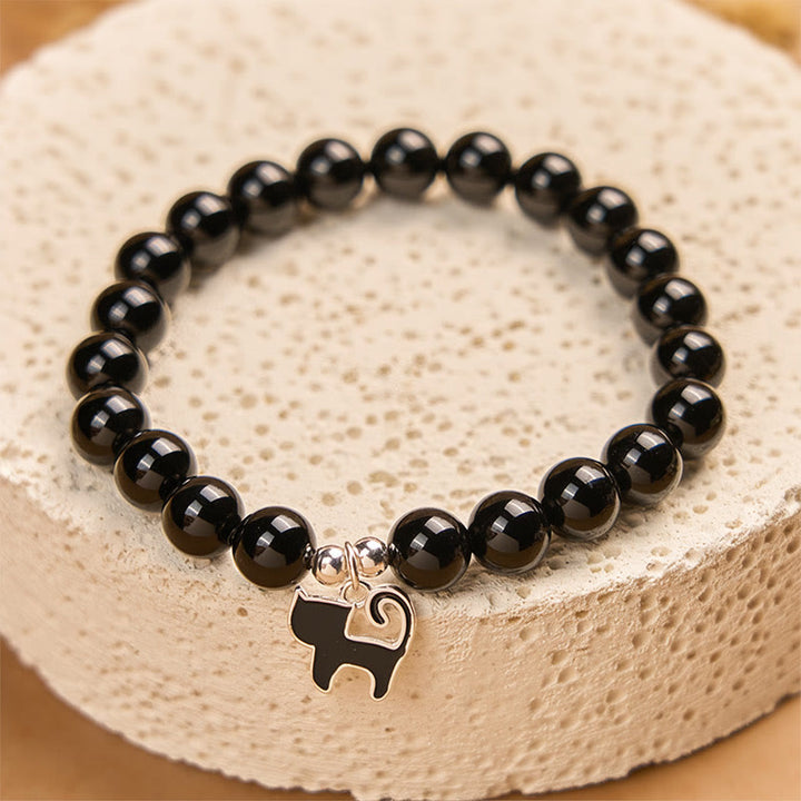 Bracelet de protection en argent Buddha Stones 925 avec breloque chaton et onyx noir naturel - image 4