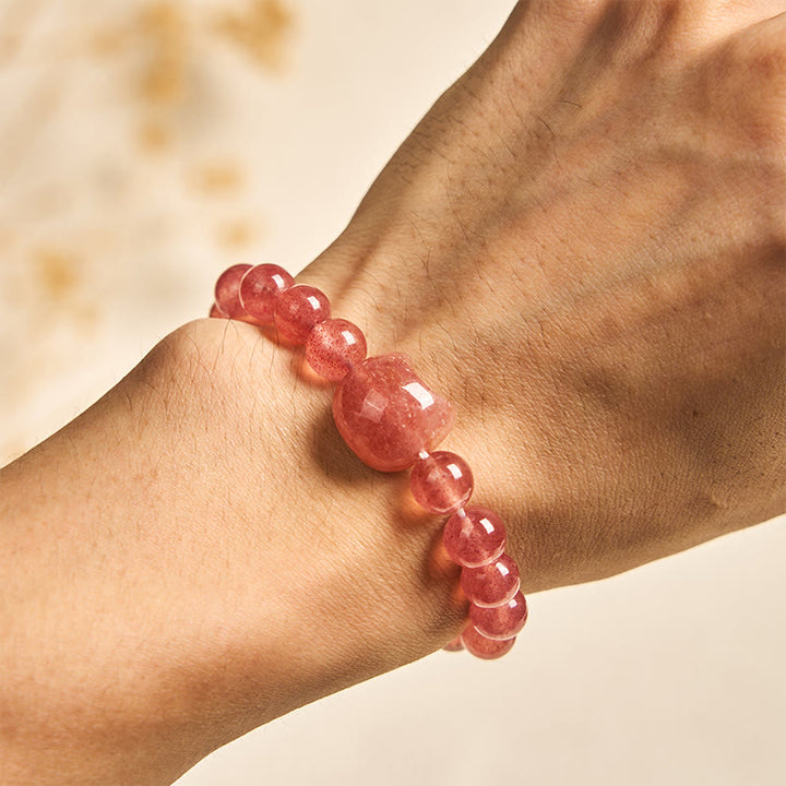 Bracelet de guérison positive en quartz fraise naturel pour chat Buddha Stones - image 4