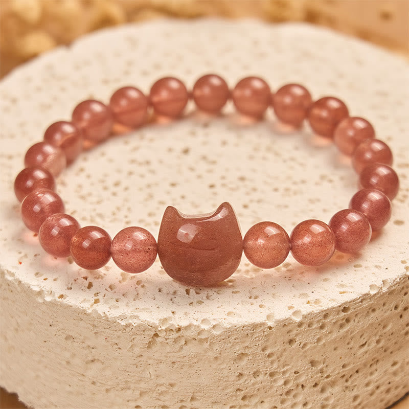 Bracelet de guérison positive en quartz fraise naturel pour chat Buddha Stones - image 2