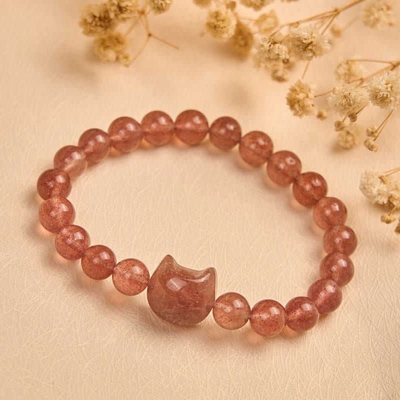 Bracelet de guérison positive en quartz fraise naturel pour chat Buddha Stones - image 3