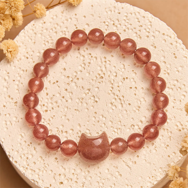 Bracelet de guérison positive en quartz fraise naturel pour chat Buddha Stones - Quartz fraise (tour de poignet 15-16 cm) - image 1