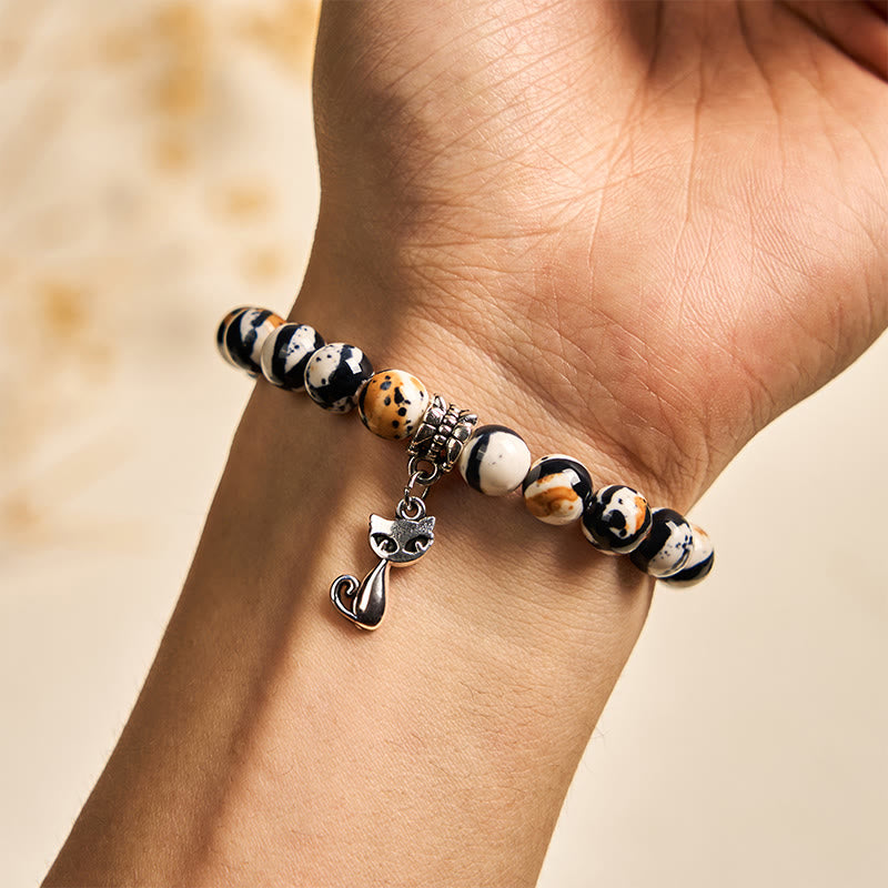 Bracelet de confiance en perles de pierre naturelle en forme de chat Calico de Buddha Stones - image 5